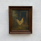 Original Vintage Farm Rooster Painting, Rustic Chicken Wall Art 10.4 × 12.4 in - Vintage Oil Painting - Arden Gallery