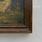 Original Vintage Farm Rooster Painting, Rustic Chicken Wall Art 10.4 × 12.4 in - Vintage Oil Painting - Arden Gallery