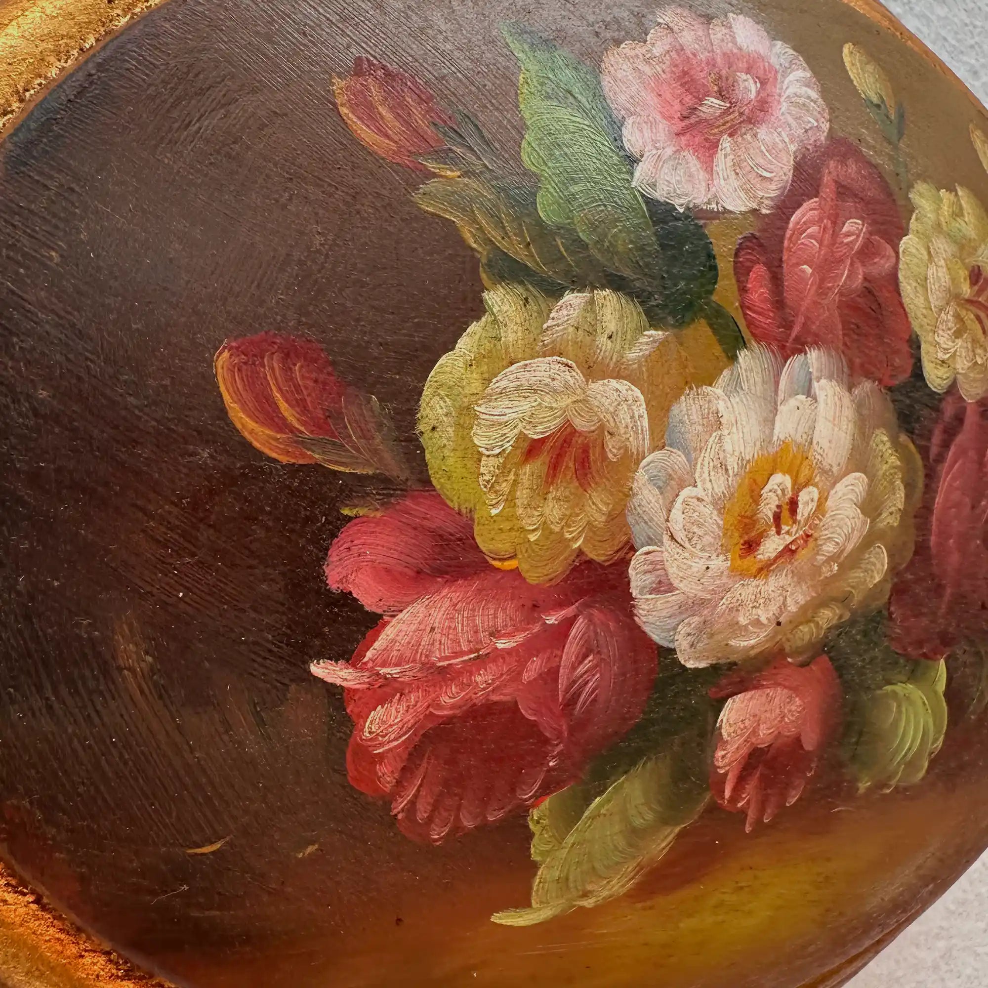 Original Vintage Floral Still Life Painting, Romantic Oval Flower Decor 22 x 17 cm - Vintage Oil Painting - Arden Gallery