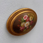 Original Vintage Floral Still Life Painting, Romantic Oval Flower Decor 22 x 17 cm - Vintage Oil Painting - Arden Gallery