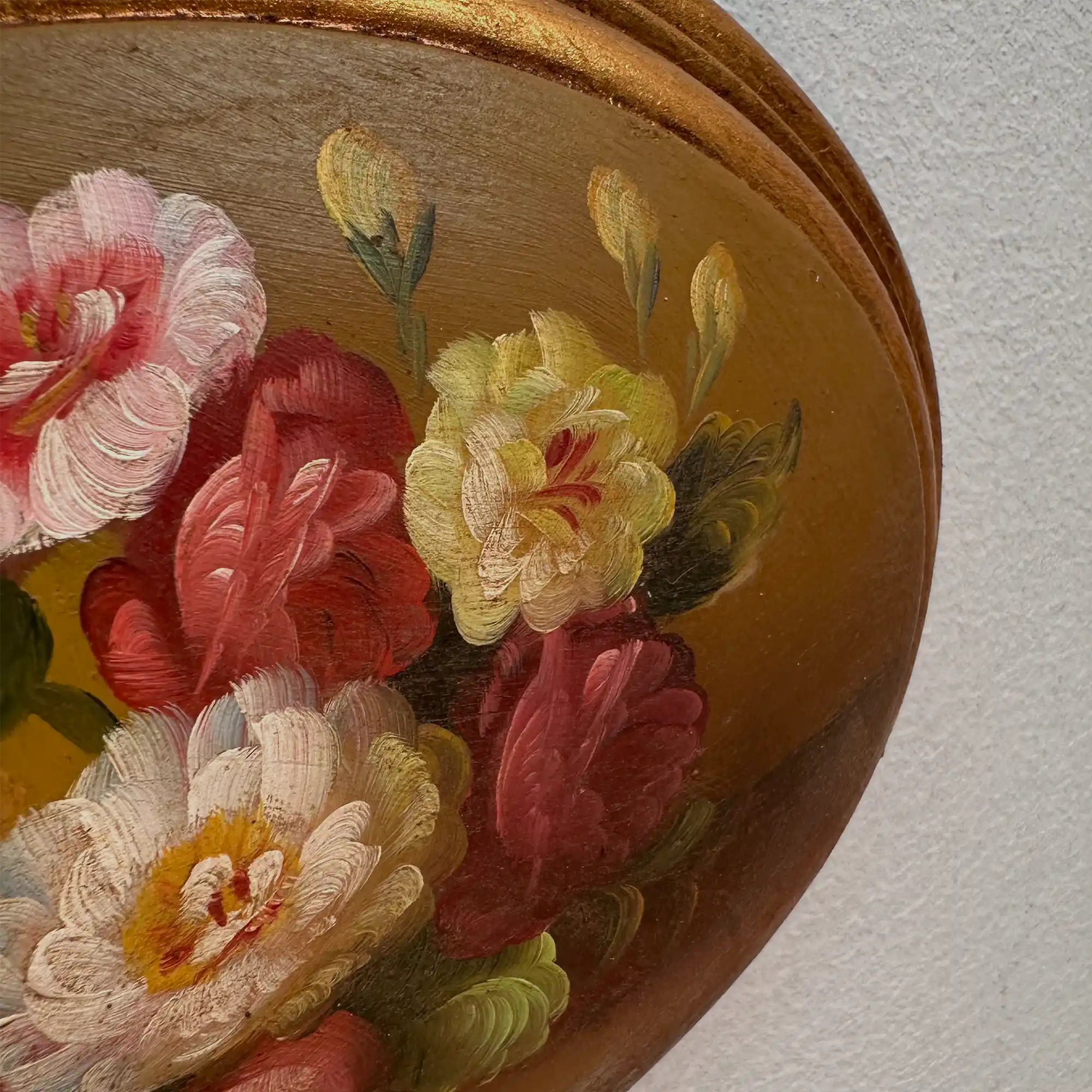 Original Vintage Floral Still Life Painting, Romantic Oval Flower Decor 22 x 17 cm - Vintage Oil Painting - Arden Gallery