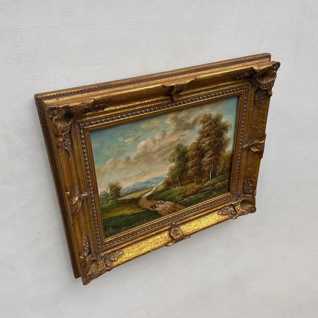 Original Vintage Landscape Oil Painting, Peaceful Countryside Road and Trees Artwork 57×47 cm - Vintage Oil Painting - Arden Gallery