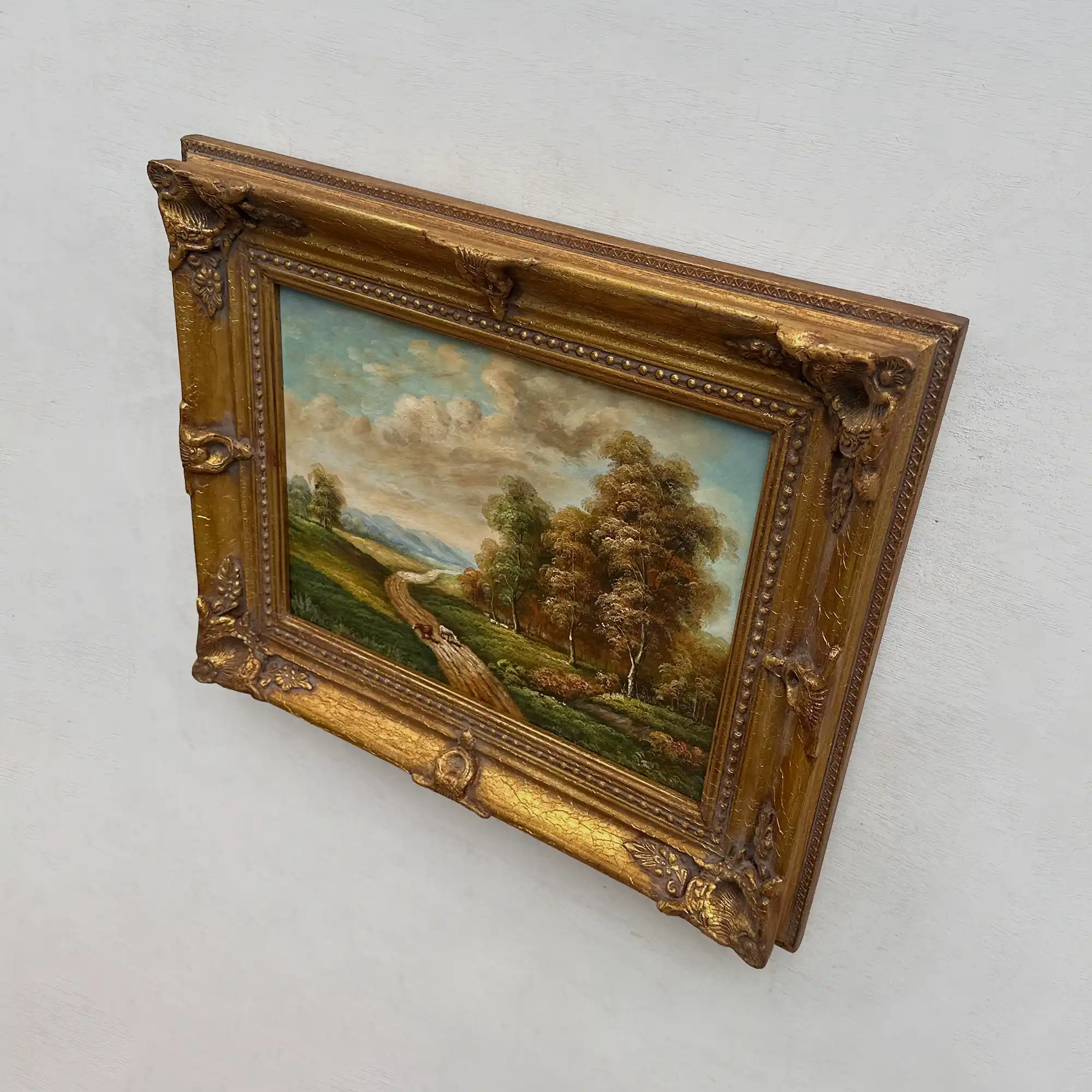 Original Vintage Landscape Oil Painting, Peaceful Countryside Road and Trees Artwork 57×47 cm - Vintage Oil Painting - Arden Gallery