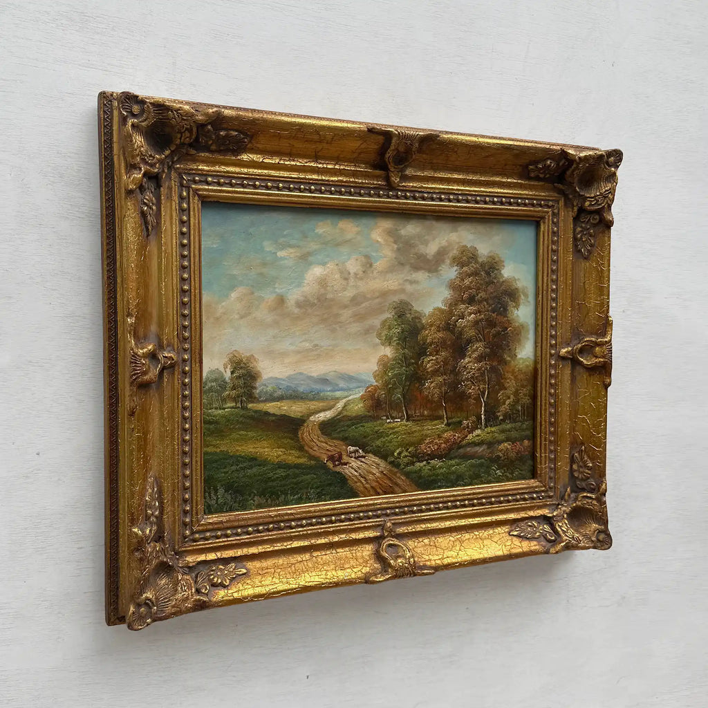 Original Vintage Landscape Oil Painting, Peaceful Countryside Road and Trees Artwork 57×47 cm - Vintage Oil Painting - Arden Gallery