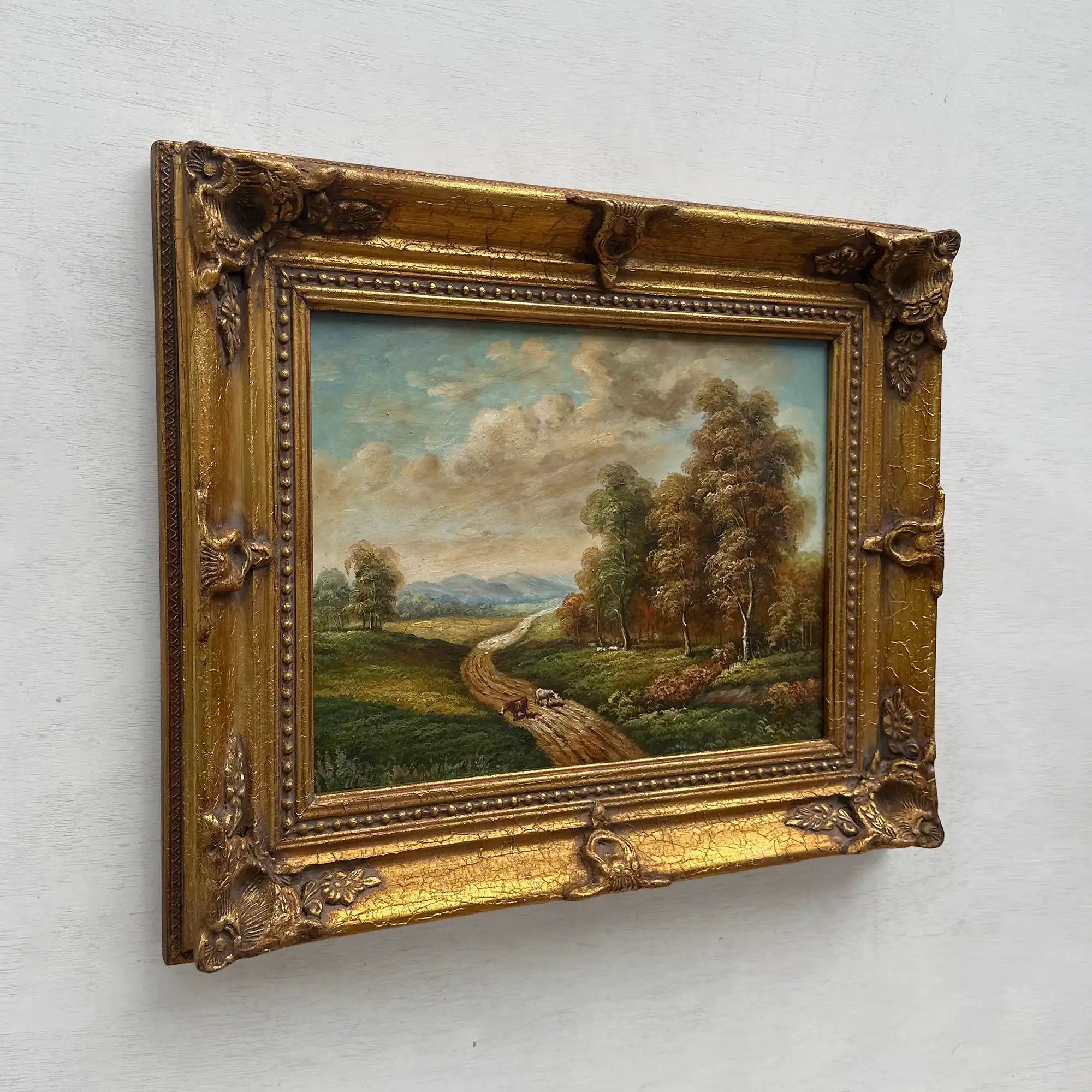 Original Vintage Landscape Oil Painting, Peaceful Countryside Road and Trees Artwork 57×47 cm - Vintage Oil Painting - Arden Gallery