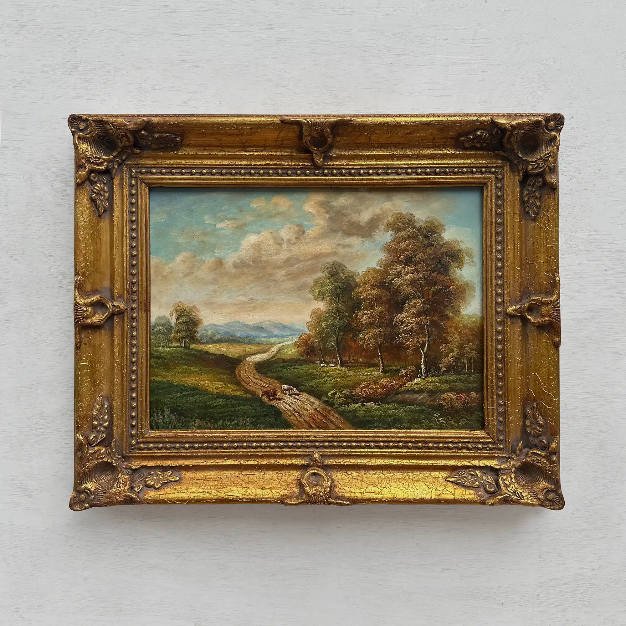 Original Vintage Landscape Oil Painting, Peaceful Countryside Road and Trees Artwork 57×47 cm - Vintage Oil Painting - Arden Gallery