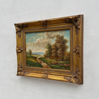 Original Vintage Landscape Oil Painting, Peaceful Countryside Road and Trees Artwork 57×47 cm - Vintage Oil Painting - Arden Gallery