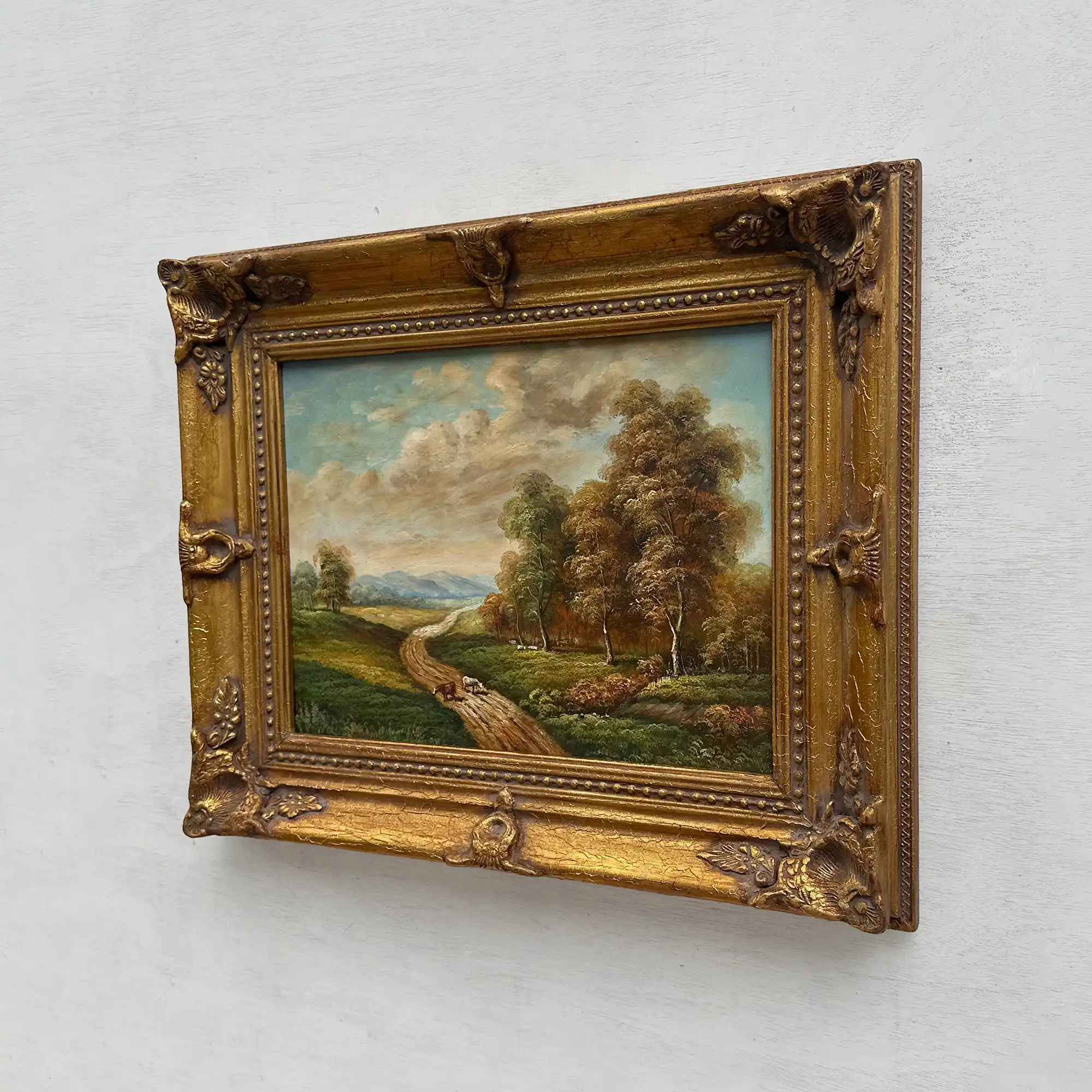 Original Vintage Landscape Oil Painting, Peaceful Countryside Road and Trees Artwork 57×47 cm - Vintage Oil Painting - Arden Gallery