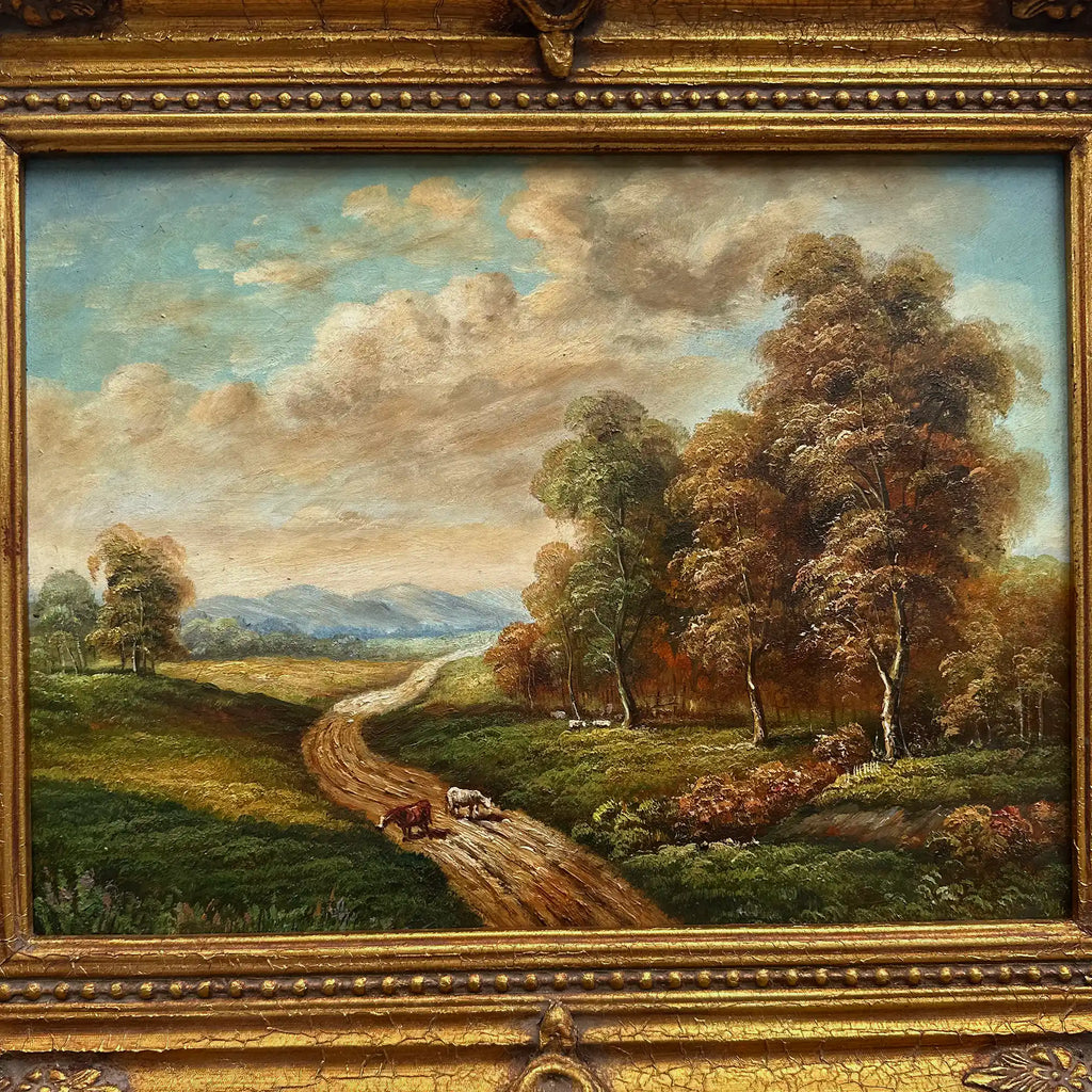 Original Vintage Landscape Oil Painting, Peaceful Countryside Road and Trees Artwork 57×47 cm - Vintage Oil Painting - Arden Gallery