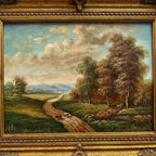 Original Vintage Landscape Oil Painting, Peaceful Countryside Road and Trees Artwork 57×47 cm - Vintage Oil Painting - Arden Gallery