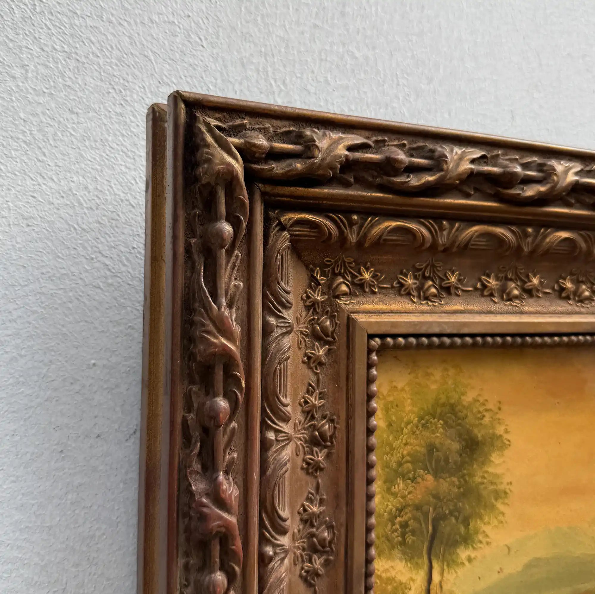 Original Vintage Landscape Oil Painting, Rustic Countryside Path Scene in Ornate Wooden Frame – 15.7 × 17.7 in - Vintage Oil Painting - Arden Gallery