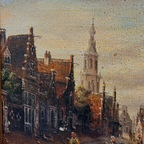 Original Vintage Oil Painting, Classical European Town Street Scene, Dutch-Style Vintage Architecture Artwork - Vintage Oil Painting - Arden Gallery