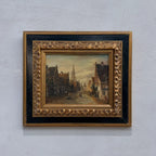 Original Vintage Oil Painting, Classical European Town Street Scene, Dutch-Style Vintage Architecture Artwork - Vintage Oil Painting - Arden Gallery