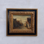 Original Vintage Oil Painting, Classical European Town Street Scene, Dutch-Style Vintage Architecture Artwork - Vintage Oil Painting - Arden Gallery