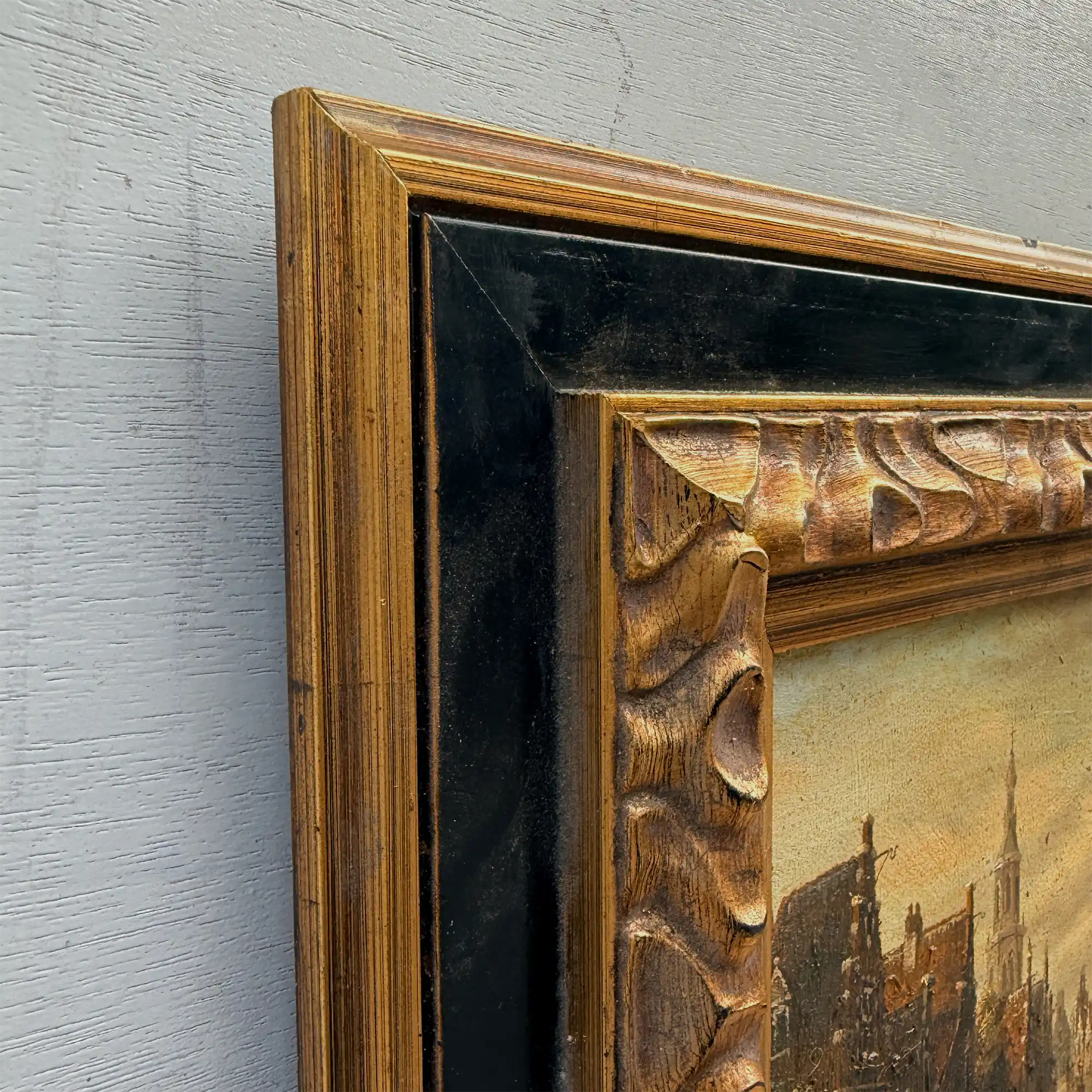 Original Vintage Oil Painting, Classical European Town Street Scene, Dutch-Style Vintage Architecture Artwork - Vintage Oil Painting - Arden Gallery