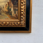 Original Vintage Oil Painting, Classical European Town Street Scene, Dutch-Style Vintage Architecture Artwork - Vintage Oil Painting - Arden Gallery
