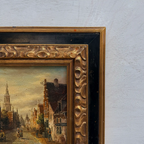 Original Vintage Oil Painting, Classical European Town Street Scene, Dutch-Style Vintage Architecture Artwork - Vintage Oil Painting - Arden Gallery