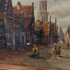 Original Vintage Oil Painting, Classical European Town Street Scene, Dutch-Style Vintage Architecture Artwork - Vintage Oil Painting - Arden Gallery