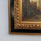 Original Vintage Oil Painting, Classical European Town Street Scene, Dutch-Style Vintage Architecture Artwork - Vintage Oil Painting - Arden Gallery