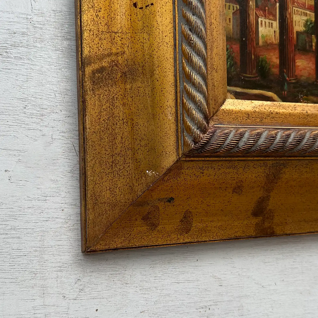 Original Vintage Roman Ruins Oil Painting, Classical European Architecture Art in Gold Frame - Vintage Oil Painting - Arden Gallery