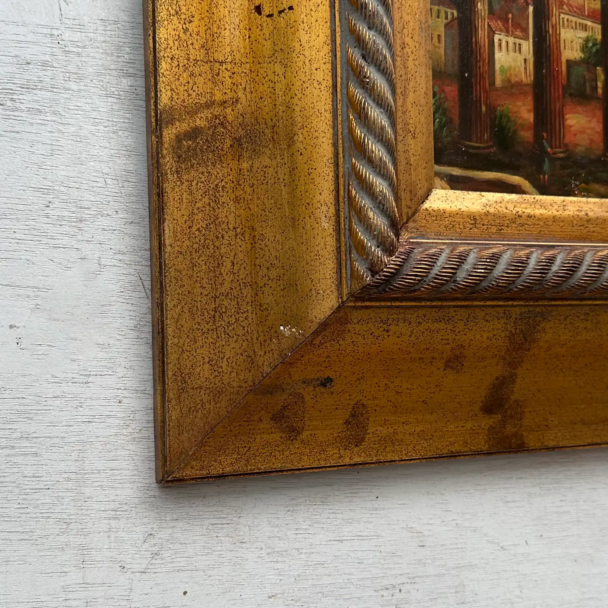 Original Vintage Roman Ruins Oil Painting, Classical European Architecture Art in Gold Frame - Vintage Oil Painting - Arden Gallery