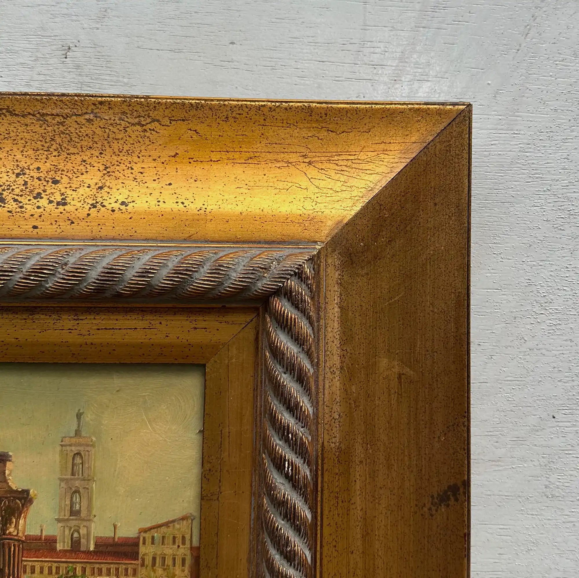 Original Vintage Roman Ruins Oil Painting, Classical European Architecture Art in Gold Frame - Vintage Oil Painting - Arden Gallery