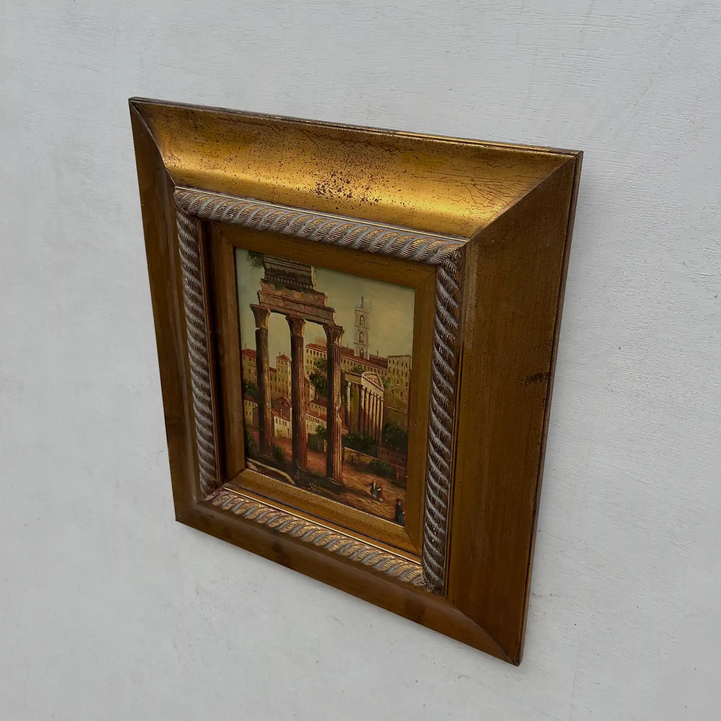 Original Vintage Roman Ruins Oil Painting, Classical European Architecture Art in Gold Frame - Vintage Oil Painting - Arden Gallery