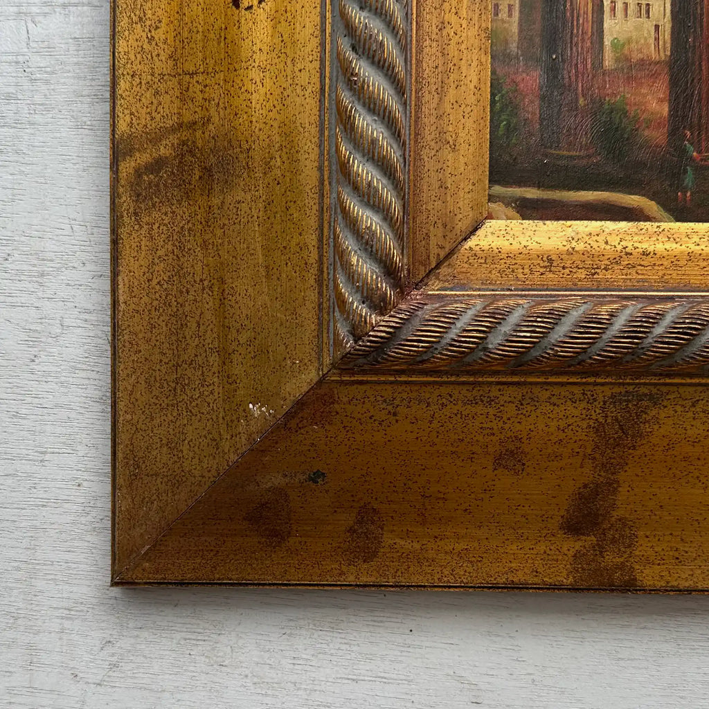 Original Vintage Roman Ruins Oil Painting, Classical European Architecture Art in Gold Frame - Vintage Oil Painting - Arden Gallery