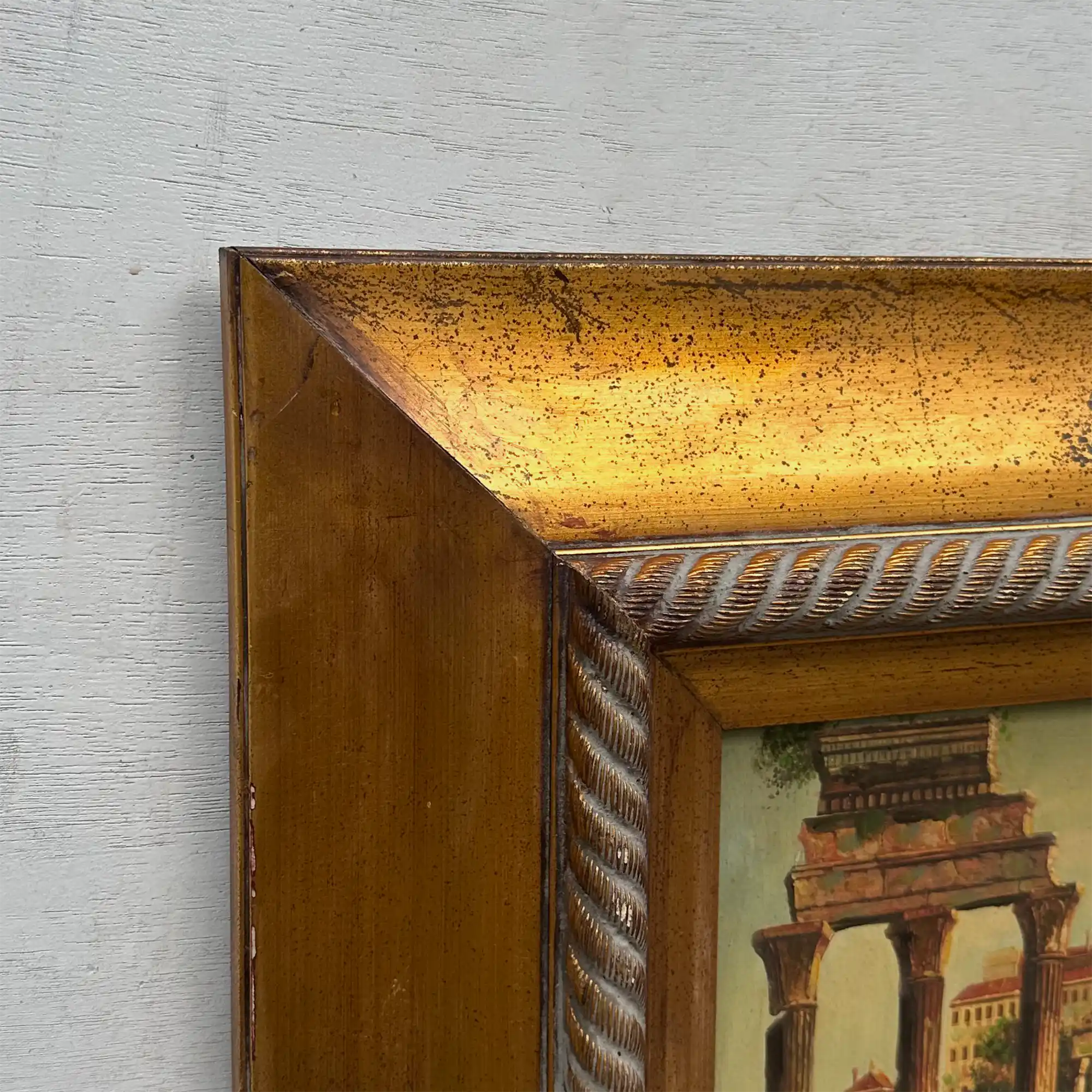 Original Vintage Roman Ruins Oil Painting, Classical European Architecture Art in Gold Frame - Vintage Oil Painting - Arden Gallery