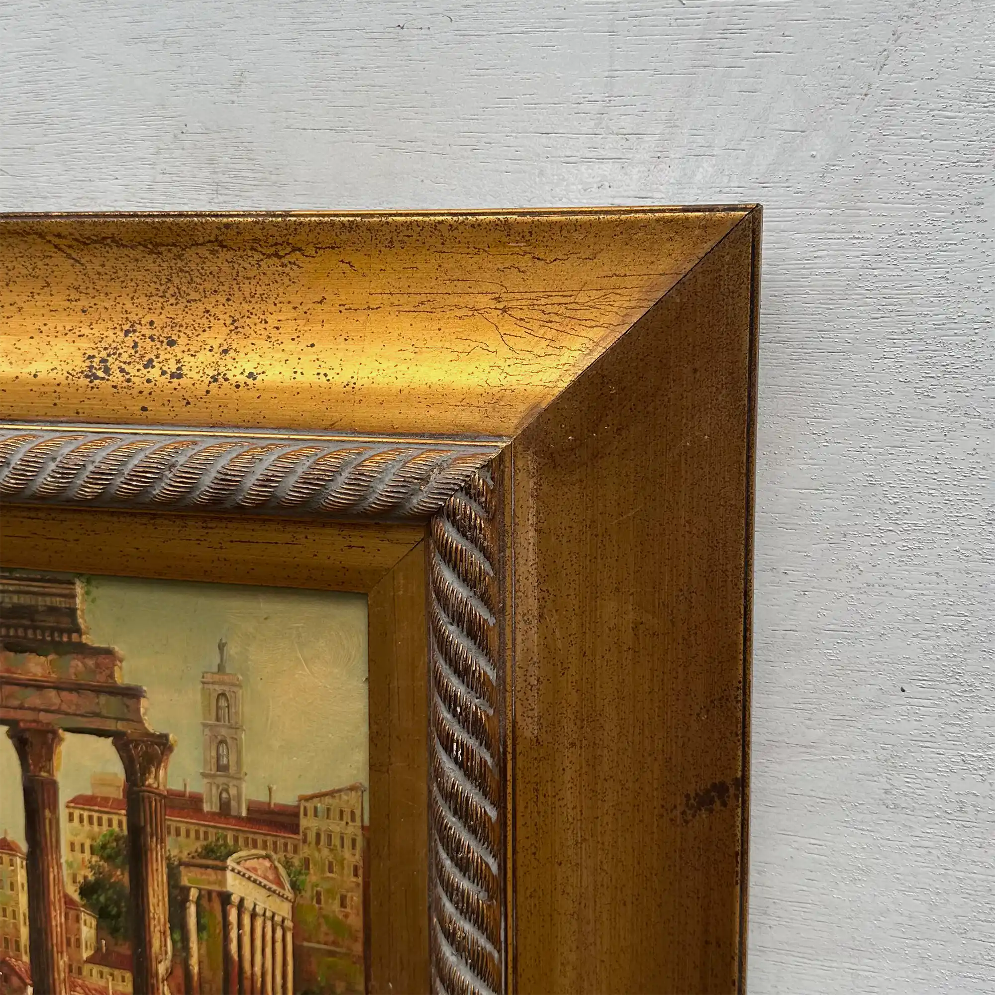 Original Vintage Roman Ruins Oil Painting, Classical European Architecture Art in Gold Frame - Vintage Oil Painting - Arden Gallery