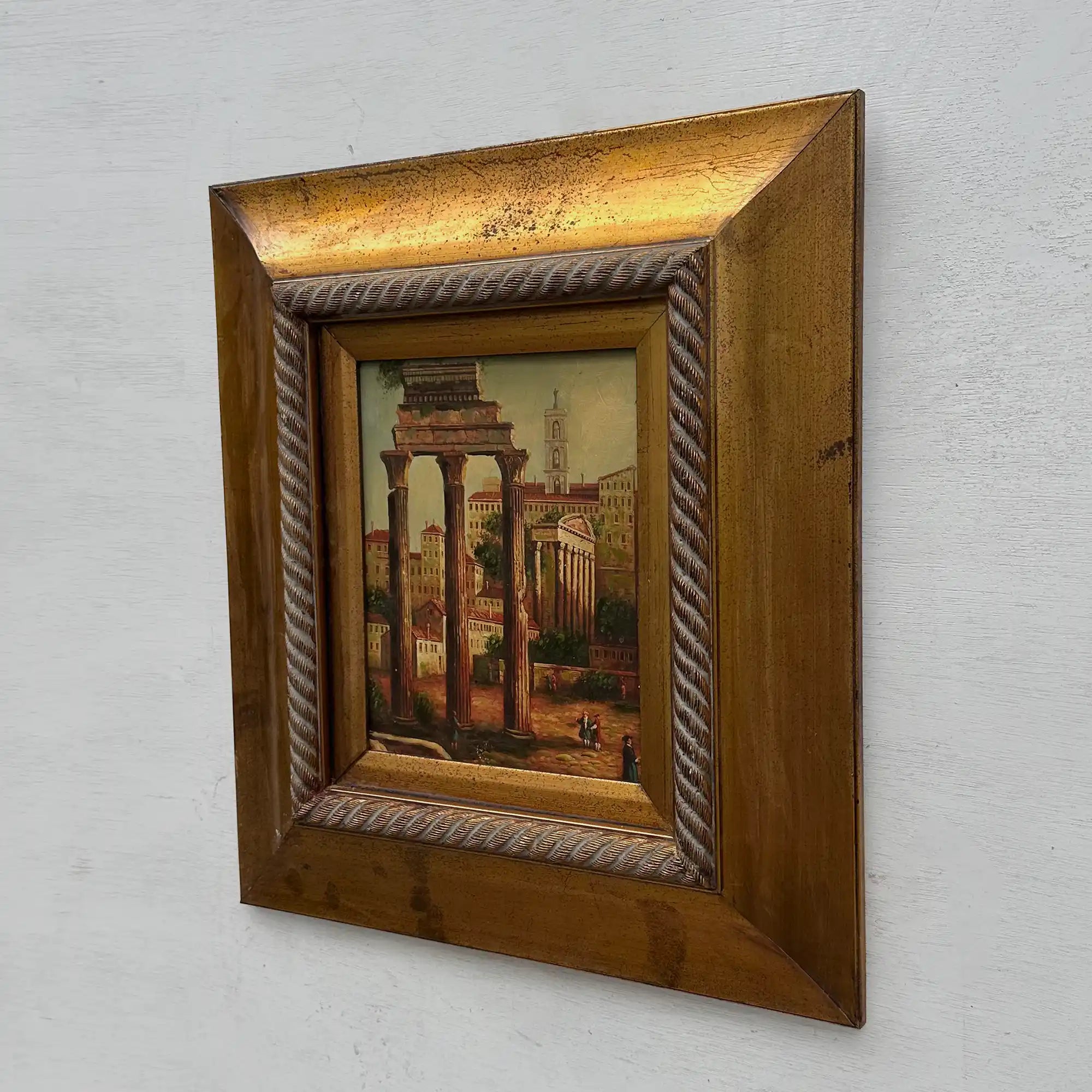 Original Vintage Roman Ruins Oil Painting, Classical European Architecture Art in Gold Frame - Vintage Oil Painting - Arden Gallery