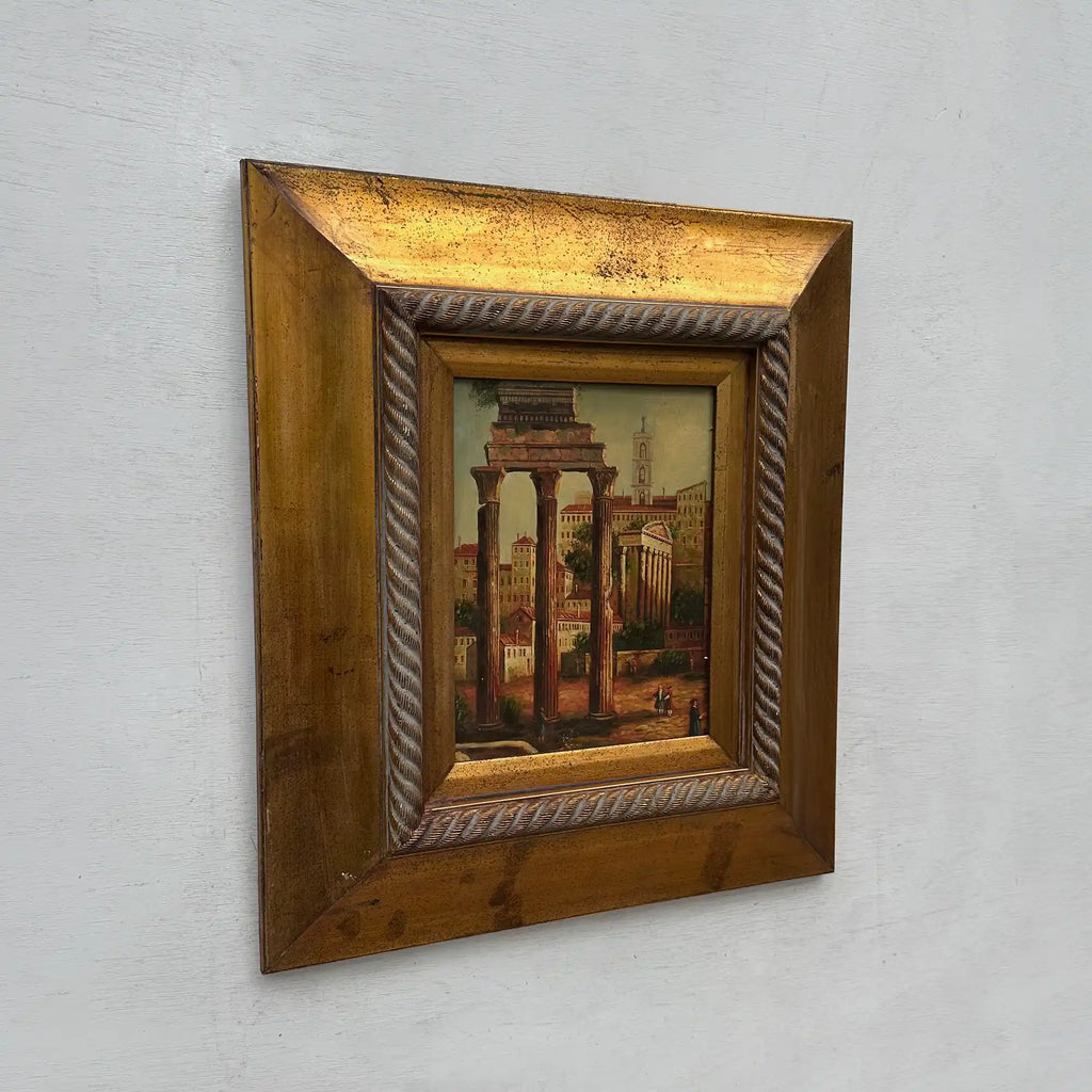 Original Vintage Roman Ruins Oil Painting, Classical European Architecture Art in Gold Frame - Vintage Oil Painting - Arden Gallery
