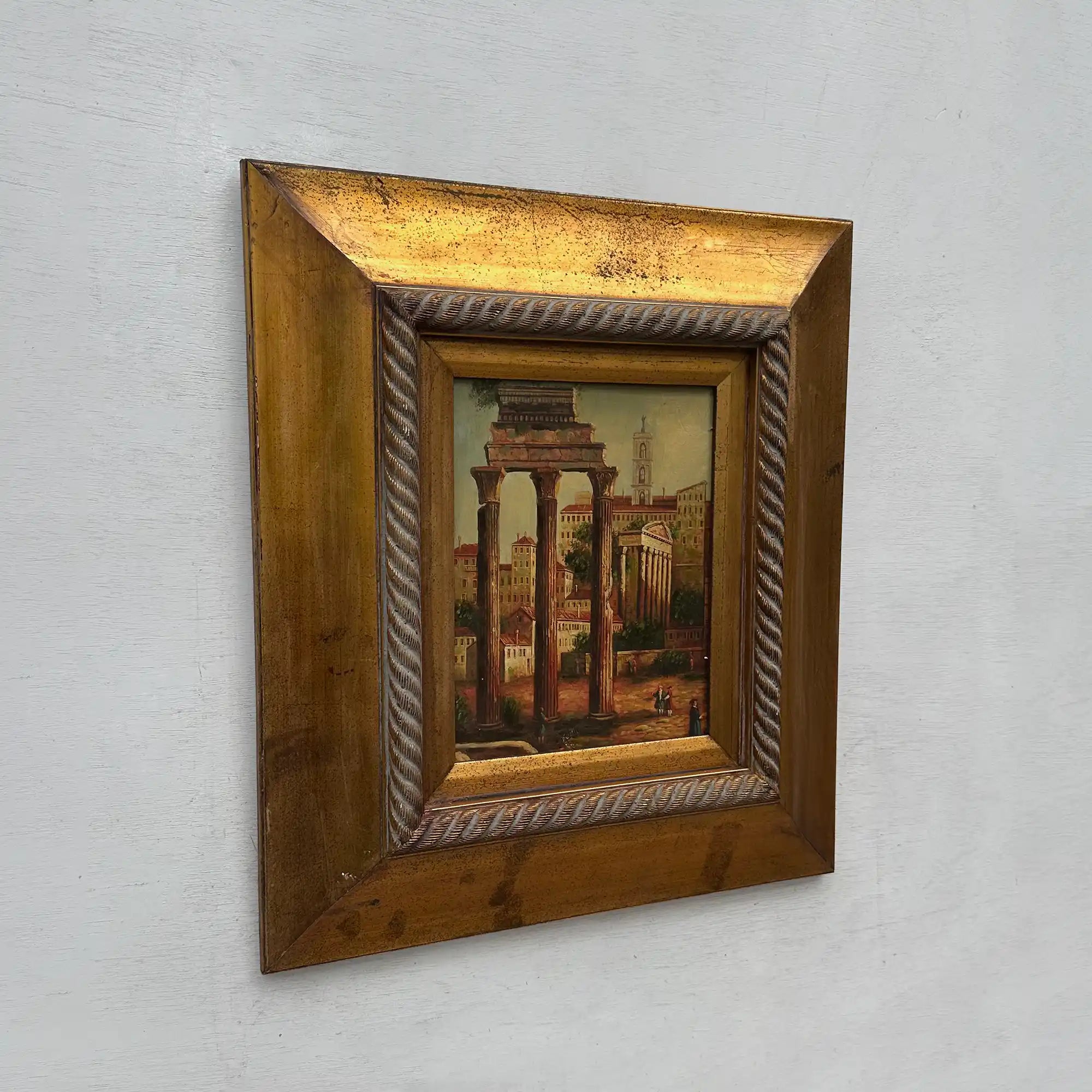 Original Vintage Roman Ruins Oil Painting, Classical European Architecture Art in Gold Frame - Vintage Oil Painting - Arden Gallery