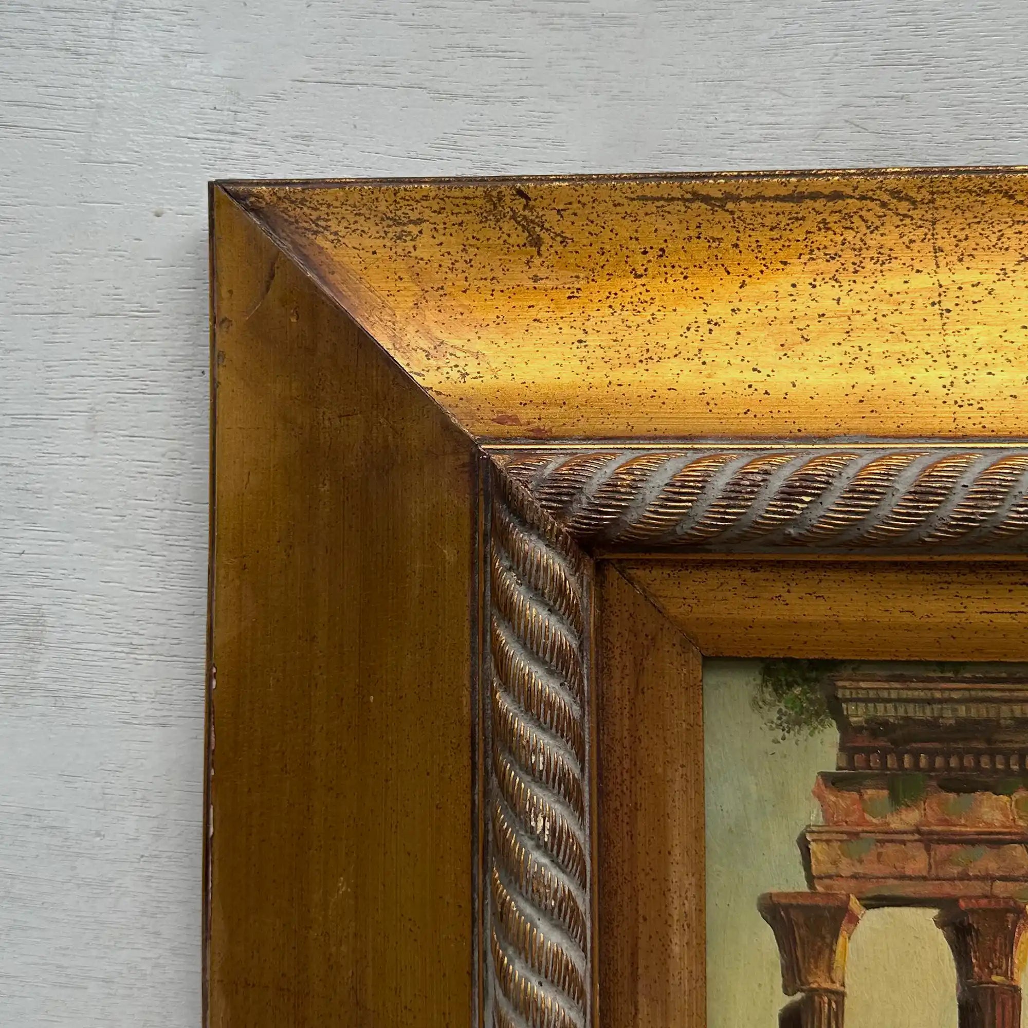 Original Vintage Roman Ruins Oil Painting, Classical European Architecture Art in Gold Frame - Vintage Oil Painting - Arden Gallery