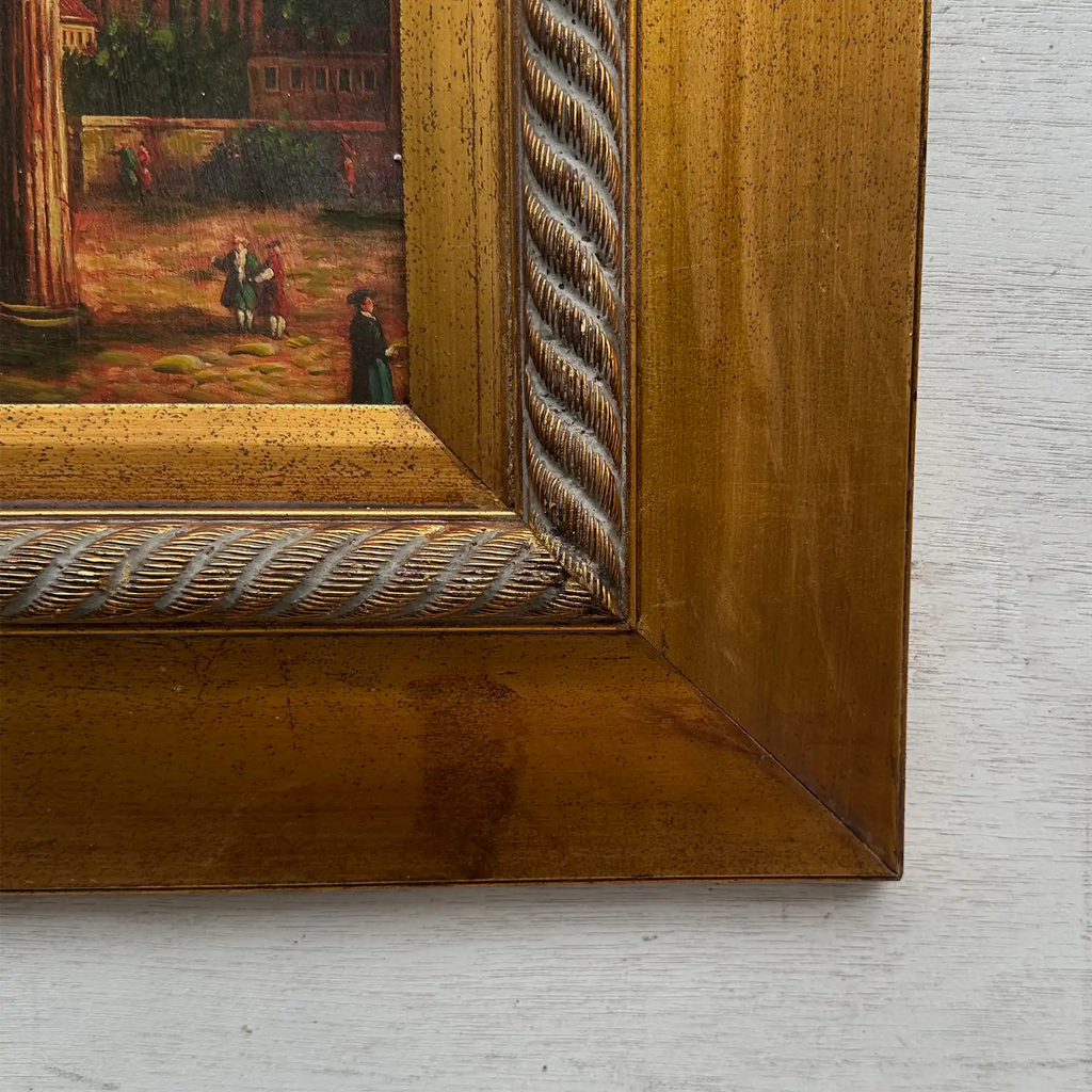 Original Vintage Roman Ruins Oil Painting, Classical European Architecture Art in Gold Frame - Vintage Oil Painting - Arden Gallery