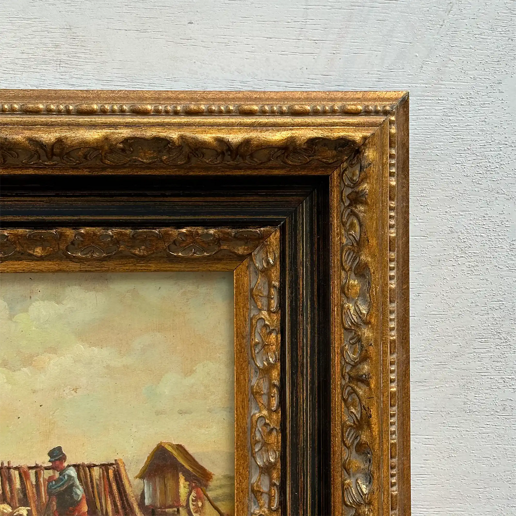 Original Vintage Sheep Farm Oil Painting, Rural Landscape Wall Art in Ornate Frame - Vintage Oil Painting - Arden Gallery