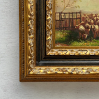 Original Vintage Sheep Farm Oil Painting, Rural Landscape Wall Art in Ornate Frame - Vintage Oil Painting - Arden Gallery