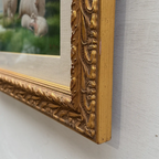 Pastoral Shepherd Scene with Sheep on Meadow, Original Hand-Painted Oil Painting Signed by Artist R. Maas, Ornate Carved Gilded Frame - Vintage Oil Painting - Arden Gallery