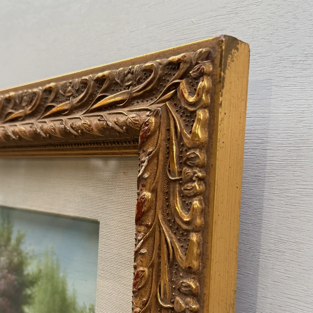 Pastoral Shepherd Scene with Sheep on Meadow, Original Hand-Painted Oil Painting Signed by Artist R. Maas, Ornate Carved Gilded Frame - Vintage Oil Painting - Arden Gallery