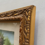 Pastoral Shepherd Scene with Sheep on Meadow, Original Hand-Painted Oil Painting Signed by Artist R. Maas, Ornate Carved Gilded Frame - Vintage Oil Painting - Arden Gallery