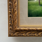 Pastoral Shepherd Scene with Sheep on Meadow, Original Hand-Painted Oil Painting Signed by Artist R. Maas, Ornate Carved Gilded Frame - Vintage Oil Painting - Arden Gallery