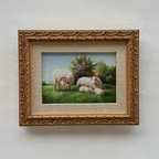 Pastoral Shepherd Scene with Sheep on Meadow, Original Hand-Painted Oil Painting Signed by Artist R. Maas, Ornate Carved Gilded Frame - Vintage Oil Painting - Arden Gallery