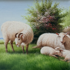 Pastoral Shepherd Scene with Sheep on Meadow, Original Hand-Painted Oil Painting Signed by Artist R. Maas, Ornate Carved Gilded Frame - Vintage Oil Painting - Arden Gallery