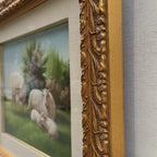 Pastoral Shepherd Scene with Sheep on Meadow, Original Hand-Painted Oil Painting Signed by Artist R. Maas, Ornate Carved Gilded Frame - Vintage Oil Painting - Arden Gallery