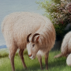 Pastoral Shepherd Scene with Sheep on Meadow, Original Hand-Painted Oil Painting Signed by Artist R. Maas, Ornate Carved Gilded Frame - Vintage Oil Painting - Arden Gallery