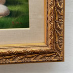Pastoral Shepherd Scene with Sheep on Meadow, Original Hand-Painted Oil Painting Signed by Artist R. Maas, Ornate Carved Gilded Frame - Vintage Oil Painting - Arden Gallery