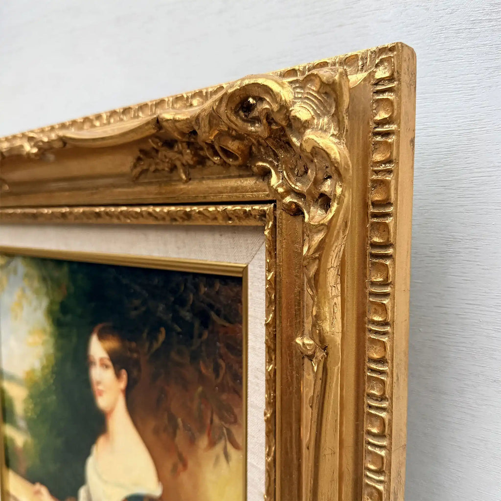 Portrait of Madame Ackerman | Vintage Oil Reproduction after Winterhalter | Ornate Frame | 19.3×22.8in - Vintage Oil Painting - Arden Gallery