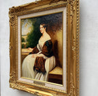 Portrait of Madame Ackerman | Vintage Oil Reproduction after Winterhalter | Ornate Frame | 19.3×22.8in - Vintage Oil Painting - Arden Gallery