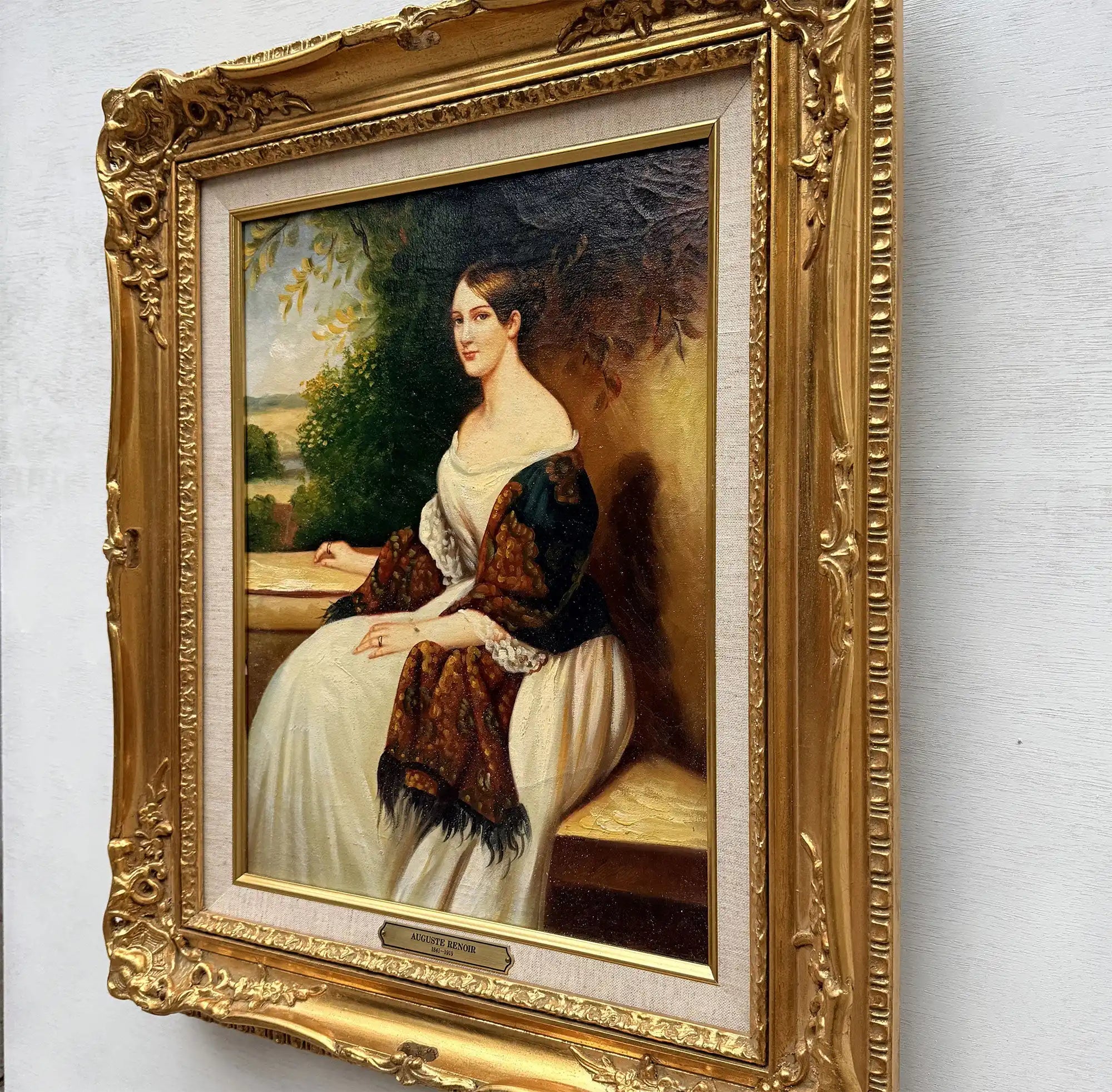 Portrait of Madame Ackerman | Vintage Oil Reproduction after Winterhalter | Ornate Frame | 19.3×22.8in - Vintage Oil Painting - Arden Gallery