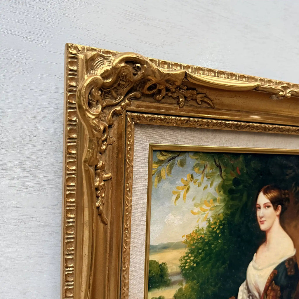 Portrait of Madame Ackerman | Vintage Oil Reproduction after Winterhalter | Ornate Frame | 19.3×22.8in - Vintage Oil Painting - Arden Gallery